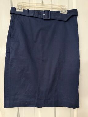J. Crew Factory Sateen Belted Pencil Skirt, navy, Size 6